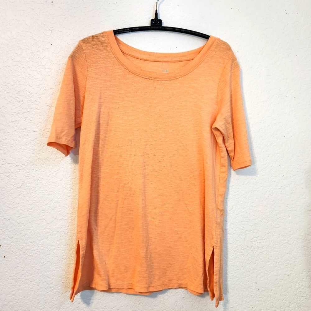 J. Jill Scoop-Neck Elbow Sleeve Pima Cotton T-Shirt, Size XS